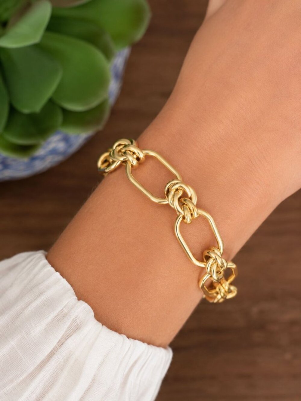 J. Crew Knot Link Gold Plated Open Oval Statement Bracelet - Picture 7 of 7
